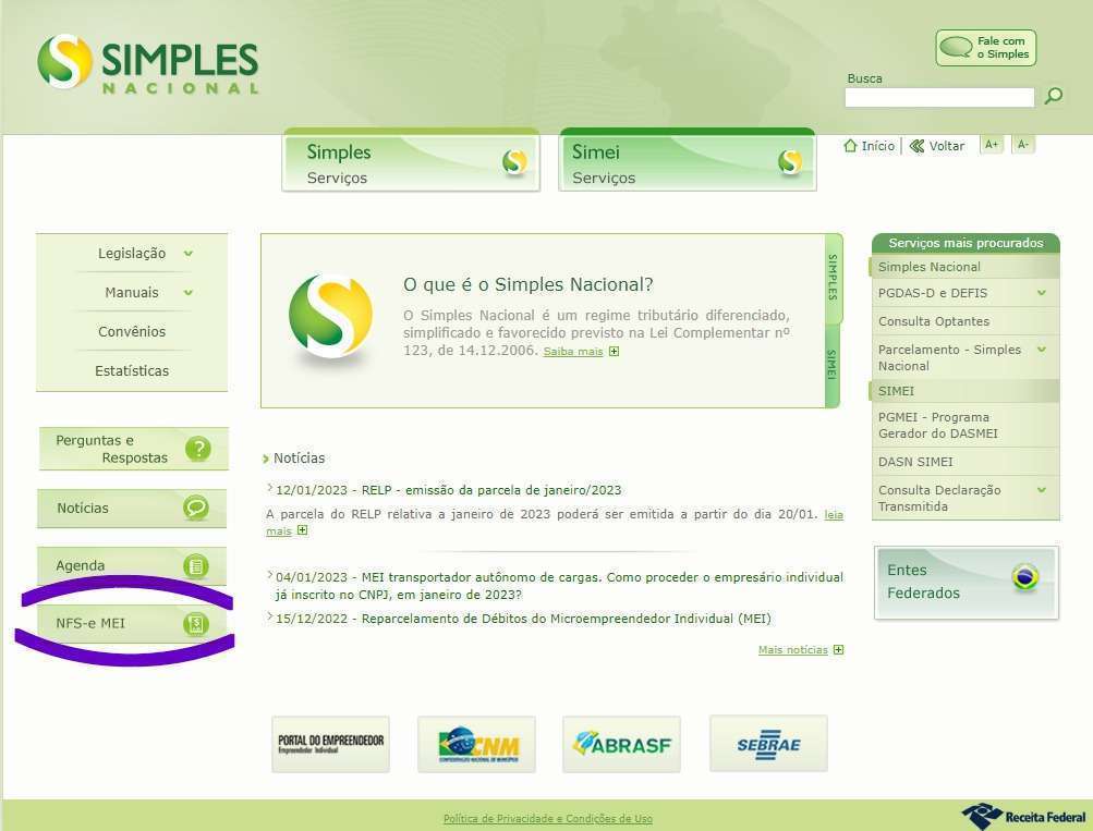 Novo site para emitir Nota Fiscal MEI NFSe - Prestador de Serviço em 2023 
